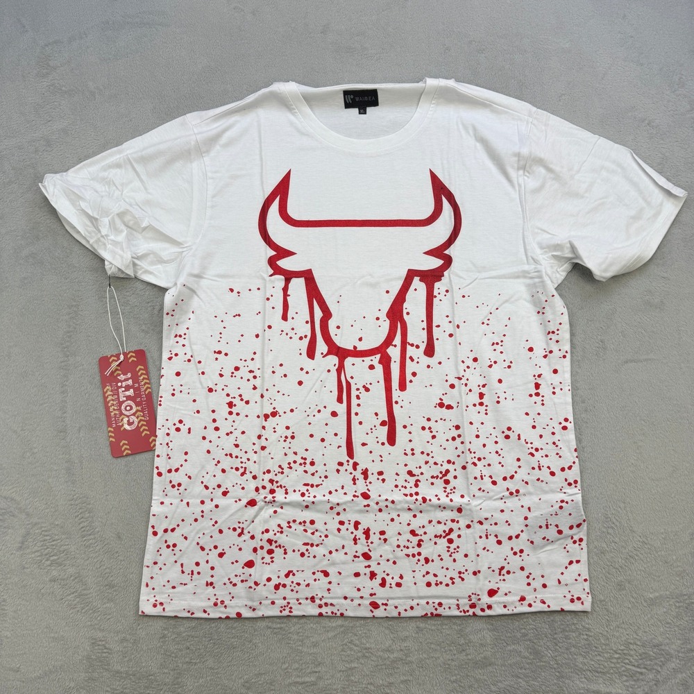 Waimea‎ T Shirt Mens XL White Red Bull Head Drip Splatter Graphic Streetwear Tee